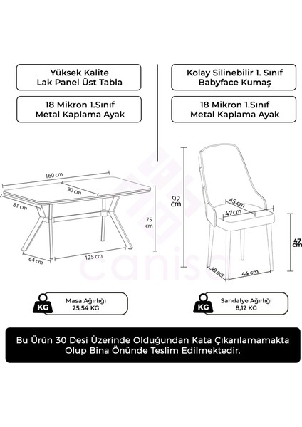 Asel Serisi 90 x 160 cm Lak Panel Beyaz Mermer Desen Gold Kaplama Ayaklı Masa Takımı Ve 6 Sandalye