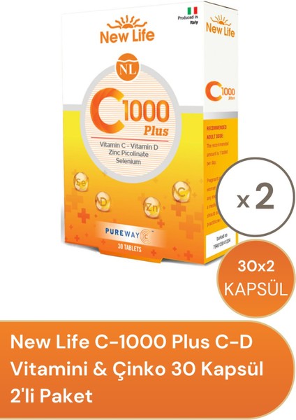C-1000 Plus C-D Vitamini & Çinko 30 Kapsül 2'li Paket