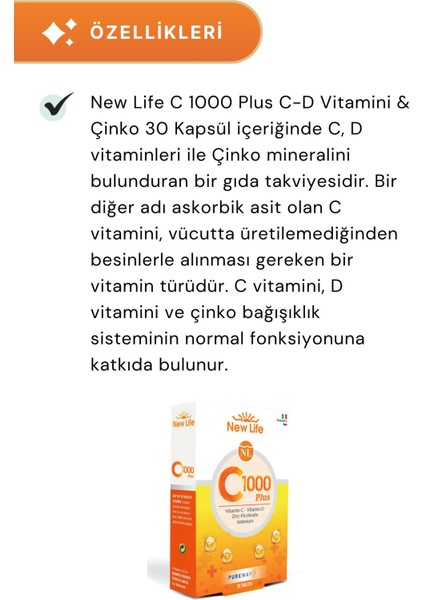 C-1000 Plus C-D Vitamini & Çinko 30 Kapsül 2'li Paket