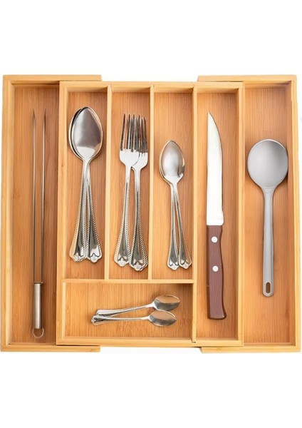 Soho Ölçü Ayarlı 5/7 Bölmeli Bambu Kaşıklık - Çekmece Içi ve Tezgah Üstü Kaşıklık Organizer