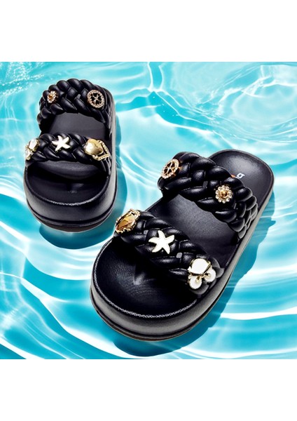 Çift Örgü Bantlı Rahat Taban Sticker Taşlı Deniz,plaj,havuz,dışarı,ev Terliği modelleri