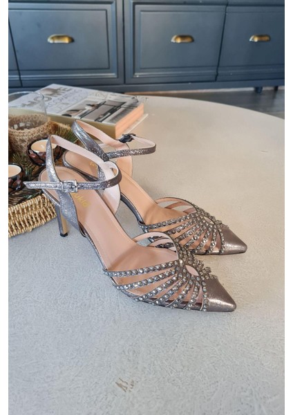 036 7469 Topukla Kadın Bilekden Bağlamalı Ince Topuklu Taşlı Abiye Ayakkabı fırsatları
