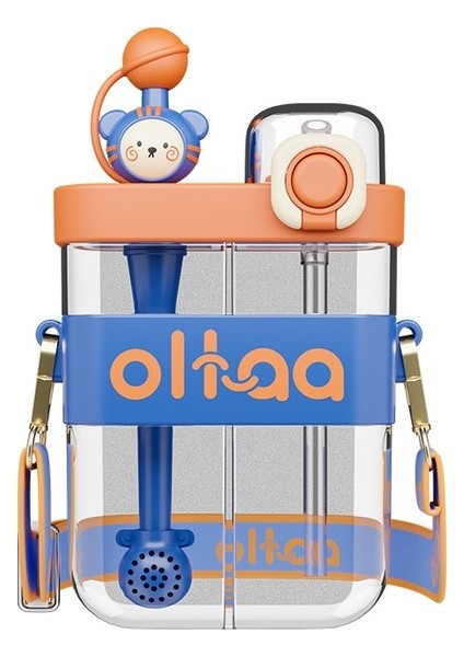 Çocukların Eğimli Sırt Askısı Boyunca Taşınabilir Karikatür Çift Bölmeli Pipetli Bardak (Yurt Dışından)