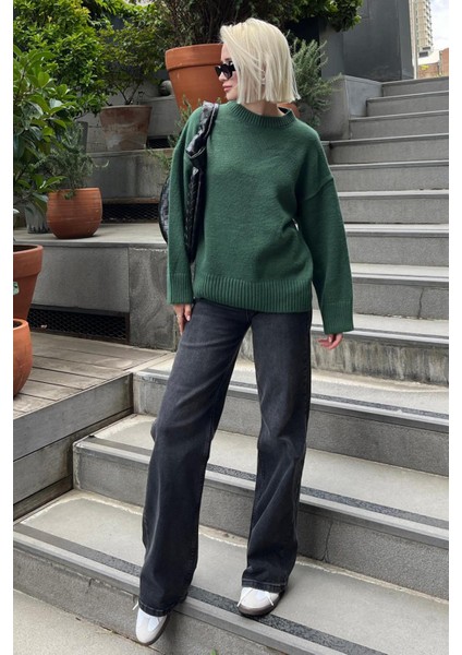 Yeşil Bisiklet Yaka Oversize Triko Kazak MG1972 fırsatları