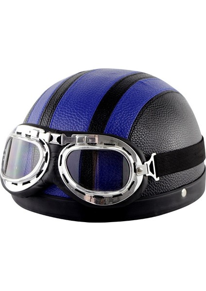 Elektrikli Araba Kaskı Retro Harley Deri Kask Motosiklet Dört Mevsim Yarım Kask Yaz Kask Gözlük ile (Yurt Dışından)