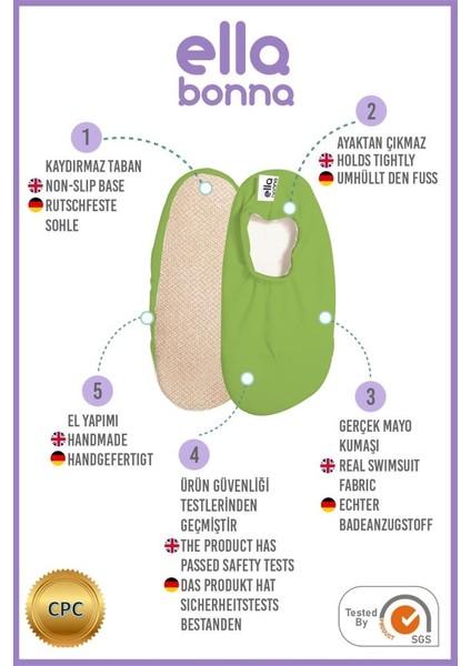 Ella Bonna Kaydırmaz Taban, Bebek Çocuk Deniz Ayakkabısı, Havuz Patiği, Koyu Yeşil