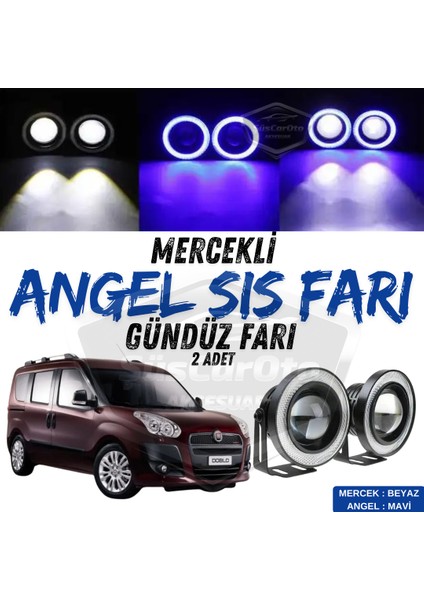 Fiat Doblo D3 2010-2015 Uyumlu Üniversal Mercekli Angel Sis Farı Metal Su Geçirmez 76 mm Mavi Halkalı Gündüz Farı Angel Eyes 2 Adet
