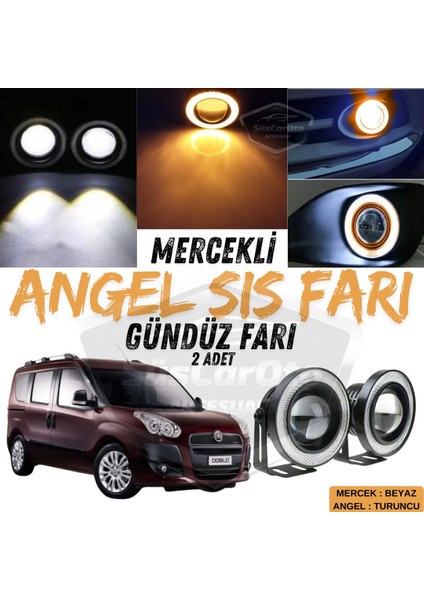 Fiat Doblo D3 2010-2015 Uyumlu Üniversal Mercekli Angel Sis Farı Metal Su Geçirmez 76 mm Turuncu Halkalı Gündüz Farı Angel Eyes 2 Adet