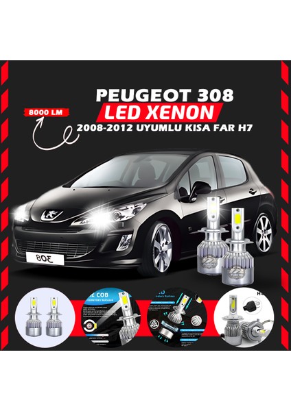 Peugeot 308 2008-2012 Kısa Far Uyumlu Şimşek Etkili LED Xenon Performance Series H7