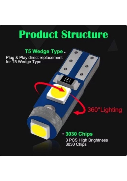 T5 Gösterge Ampulü 10 Adet LED Beyaz