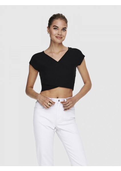 Kadın Siyah Short Top Çapraz Crop - 15230889 modelleri
