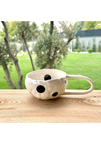 Stoneware Seramik El Yapımı Siyah Benekli Fincan