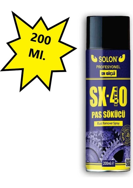 Extra Güçlü Profesyonel SX-40 Pas Sökücü Sprey 200 Ml.