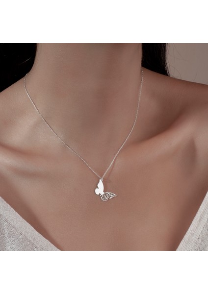 Kelebek Motıflı Tasarım Gümüş Kolye ,925 Ayar Gümüş Kolye, Gümüş, Rose Gold, Altın Kaplama Kolye