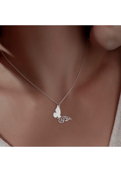 Kelebek Motıflı Tasarım Gümüş Kolye ,925 Ayar Gümüş Kolye, Gümüş, Rose Gold, Altın Kaplama Kolye indirimleri