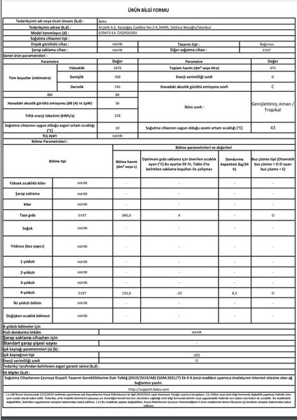 670475 Ea Siyah antrasit D Enerji Sınıfı 475 lt No Frost Buzdolabı