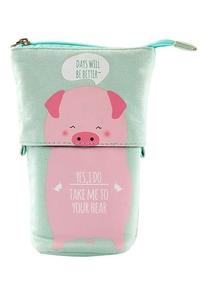 Tuval Kedi Geri Çekilebilir Kalem Çantası Kore Karikatür Büyük Kapasiteli Basit Saklama Kalem Çantası (Yurt Dışından)