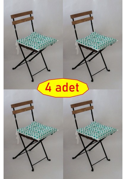 4 Adet Dekoratif Pofidik Sandalye Minderi Bağcıklı 40x40 (Turkuaz)