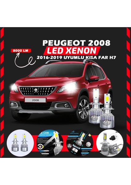 Peugeot 2008 2016-2019 Kısa Far Uyumlu Şimşek Etkili LED Xenon Performance Series H7