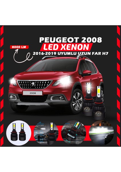 Peugeot 2008 2016-2019 Uzun Far Uyumlu Şimşek Etkili LED Xenon Light Series H7