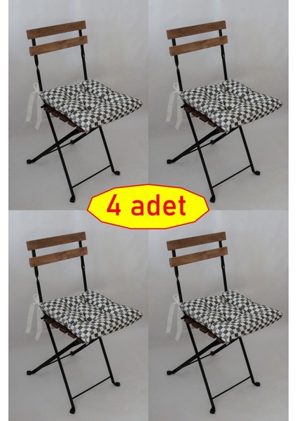 4 Adet Dekoratif Pofidik Sandalye Minderi Bağcıklı 40x40 (Gri)