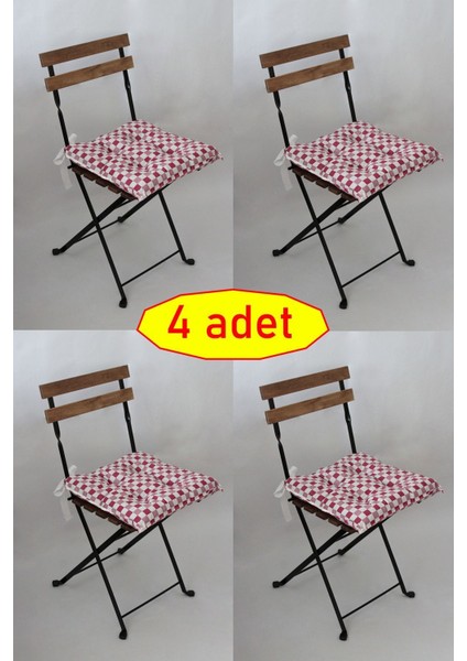 4 Adet Dekoratif Pofidik Sandalye Minderi Bağcıklı 40x40 (Fuşya)