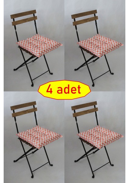 4 Adet Dekoratif Pofidik Sandalye Minderi Bağcıklı 40x40 (Turuncu)