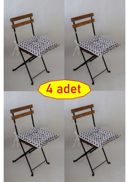 4 Adet Dekoratif Pofidik Sandalye Minderi Bağcıklı 40x40 (Mor)