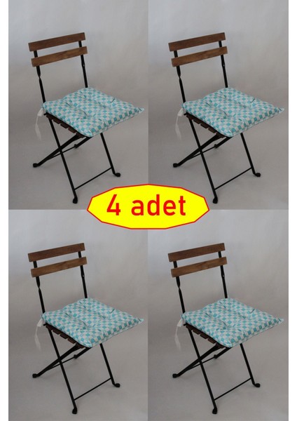 4 Adet Dekoratif Pofidik Sandalye Minderi Bağcıklı 40x40 (Mavi)