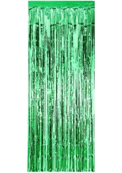 Metalize Parti Perdesi Kapı Ve Fon Perdesi Yeşil