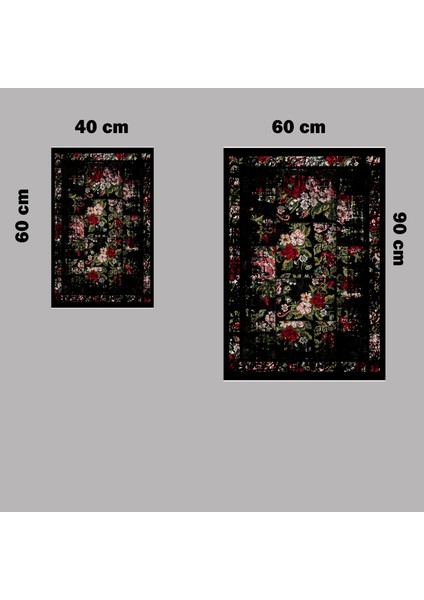 Banyo Paspas Takımı Siyah Renkli Çiçek Desenli 2'Li 3d Dijital Baskılı fiyatları