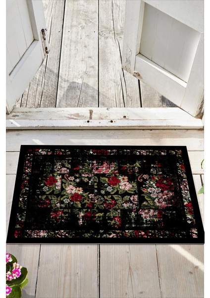 Banyo Paspas Takımı Siyah Renkli Çiçek Desenli 2'Li 3d Dijital Baskılı modelleri