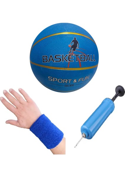 Brc-5 Basket Topu  Kauçuk Soft Touch Basketbol Topu Mavi No 5 + Pompa + Havlu Bileklik