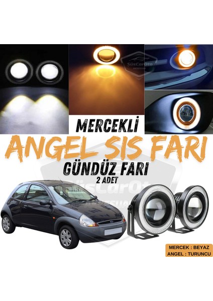 Ford Ka 1996-2008 Uyumlu Üniversal Mercekli Angel Sis Farı Metal Su Geçirmez 76 mm Turuncu Halkalı Gündüz Farı Angel Eyes 2 Adet