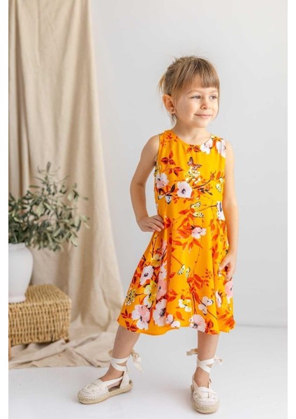 Turuncu Çiçekli Kolsuz Evaze Elbise modelleri