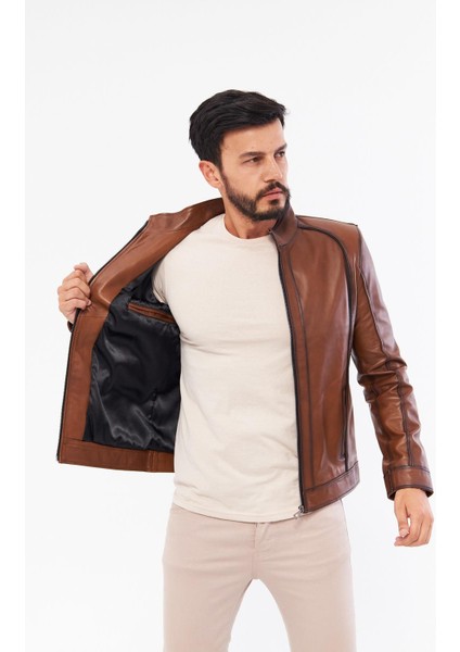 DER198 Deri Erkek Taba Mont modelleri