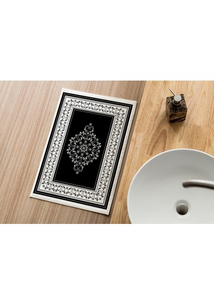 Banyo Paspas Takımı Siyah Çizgili Çiçek Desenli 2'Li 3d Dijital Baskılı modelleri