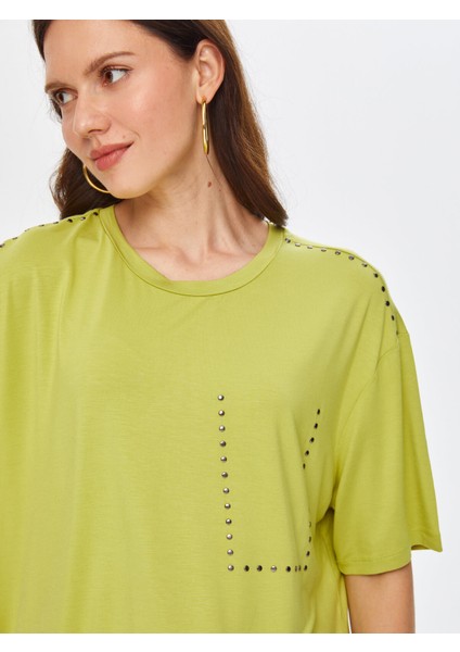 Trok Taş Aksesuarlı Yuvarlak Yaka Kısa Kol T-Shirt 69543 fırsatları