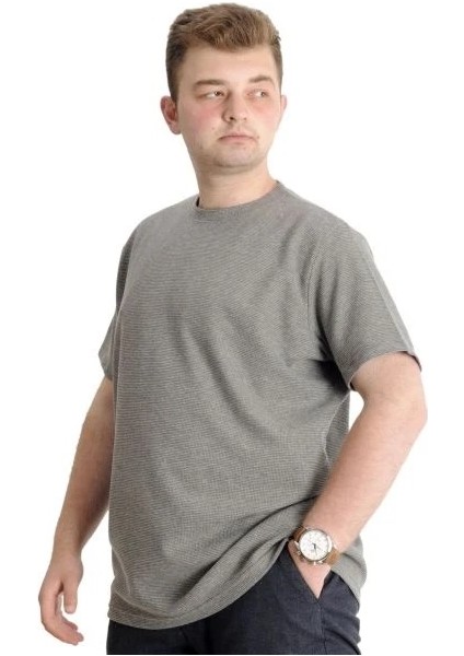 Büyük Beden Erkek T-Shirt Bisiklet Yaka Waffle 20033 Haki modelleri