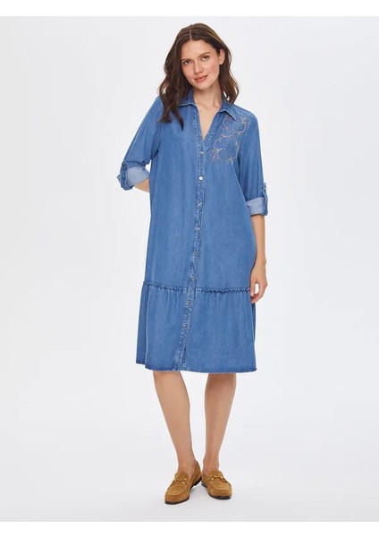 Zincir Nakışlı Liyoselli Jean Elbise 69340