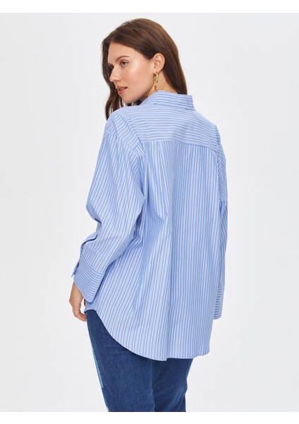 Baskı Detaylı Çizgili Poplin Tunik 69316