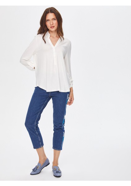 Kaçık Yaka Uzun Kollu T-Shirt 00015-1