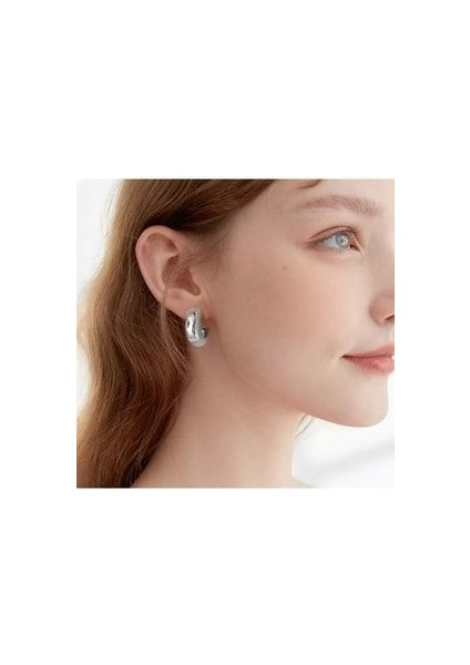 Kadın Gümüş Bombeli Çelik Halka Küpe Kararma Yapmaz Paslanmaz