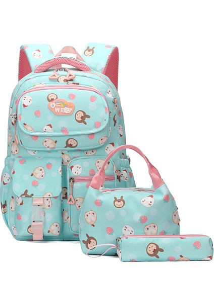 Okul Kız Okul Çantası Üç Parçalı Set Büyük Kapasiteli Sırt Çantası Yeşil (Yurt Dışından)