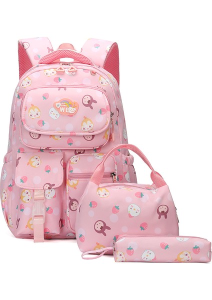 Okullu Kız Okul Çantası Üç Parçalı Set Büyük Kapasiteli Sırt Çantası Pembe (Yurt Dışından)
