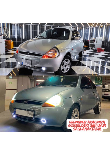 Ford Ka 1996-2008 Uyumlu Üniversal Mercekli Angel Sis Farı Metal Su Geçirmez 76 mm Beyaz Halkalı Gündüz Farı Angel Eyes 2 Adet modelleri