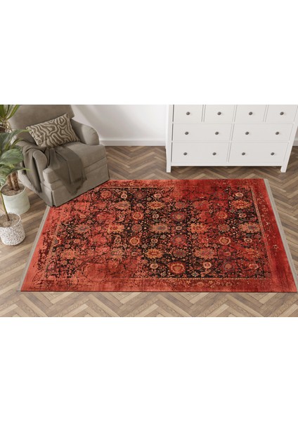 Kırmızı Temalı Geleneksel Motif Etnik Soyut Desenli Dekoratif Halı 1661 modelleri