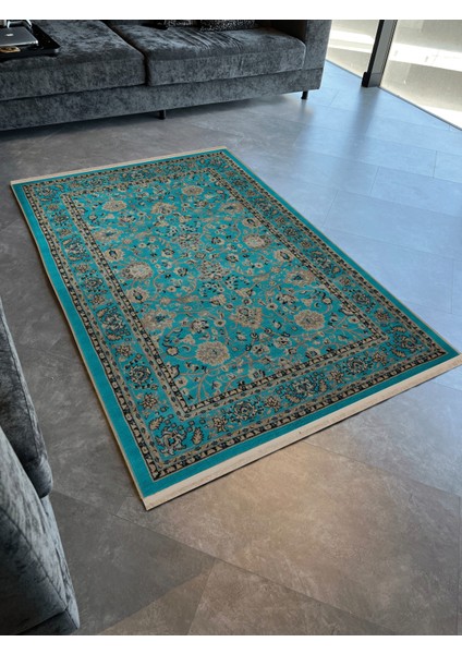 Turkuaz Temalı Motifli Etnik Çiçek Desenli Kreatif Vintage Dekoratif Halı 2807 modelleri