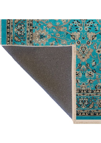 Turkuaz Temalı Motifli Etnik Çiçek Desenli Kreatif Vintage Dekoratif Halı 2807 fırsatları