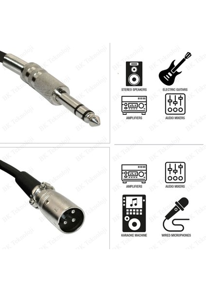 3 Pin Xlr Erkek To 6.35MM Stereo Enstrüman Mikrofon Ses Kablosu-20 Metre
